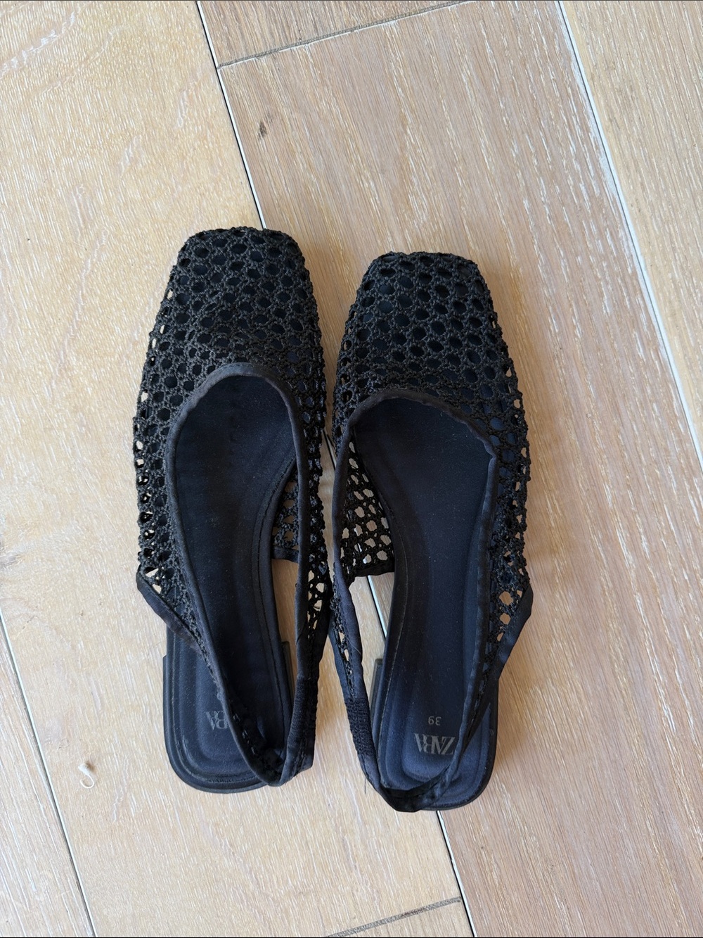 Zara Black Crochet Slingback Flats